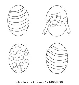 Set of 4, four different hand decorated Easter eggs on white background, Happy Easter, joyness, happines EPS Vector