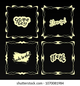 A set of 4 frames with an example of lettering, black and white calligraphic design elements, template vector