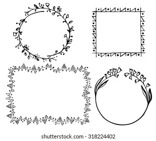 Set of 4 frames with floral and geometrical elements.