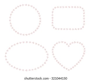 Set of 4 frames made of clover leaves isolated over white background. Romantic design for weddings, cards, invitations. Vector illustration, eps10.
