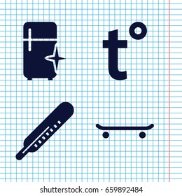 Set of 4 freeze filled icons such as thermometer, clean fridge, temperature