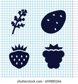 Set of 4 freshness filled icons such as potato, mulberry, deel