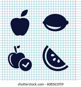 Set of 4 fruit filled icons such as apple, lemon