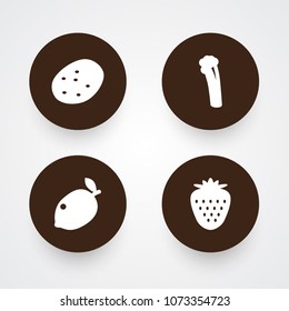 Set of 4 fruit icons set. Collection of strawberry, lemon, celery and other elements.