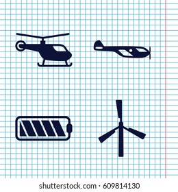 Set of 4 fuel filled icons such as mill, helicopter