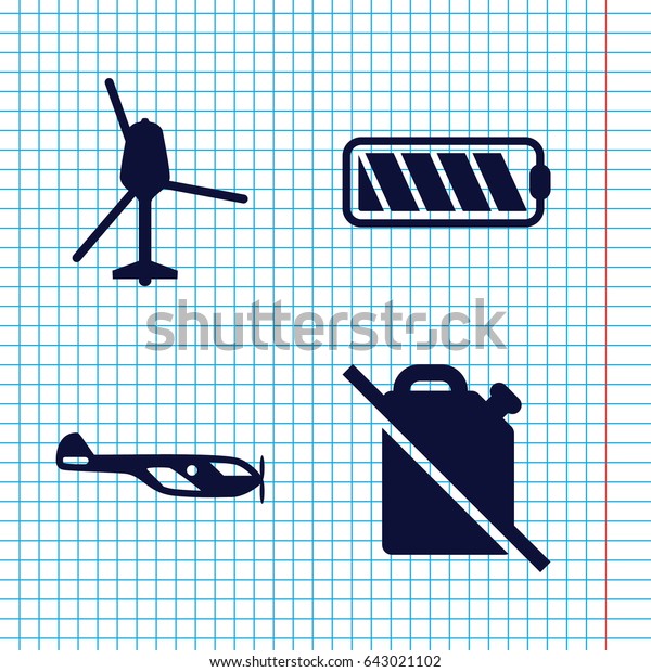 Set of\
4 fuel filled icons such as helicopter,\
battery