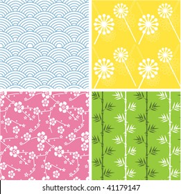 Set of 4 funky Japanese inspired seamless patterns