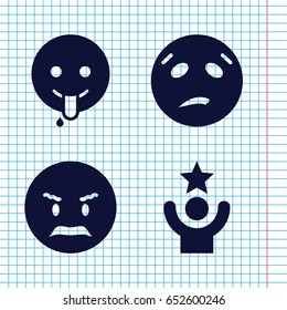 Set of 4 funny filled icons such as angry emot, sweating emot, emoji showing tongue