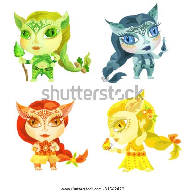Set 4 Funny Girl Characters Symbols Stock Vector (Royalty Free