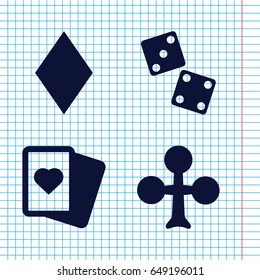 Set of 4 gambling filled icons such as clubs, diamonds, spades