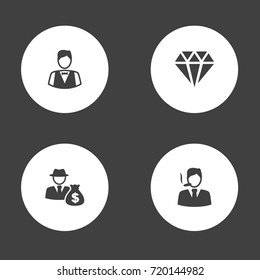 Set Of 4 Gambling Icons Set.Collection Of Brilliant, Gentleman, Dealer And Other Elements.