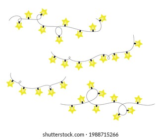 A set of 4 garlands with yellow stars. White background. Vector illustration.