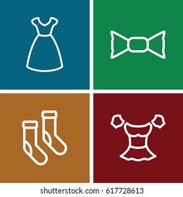 set of 4 garment outline icons such as dress, socks, blouse