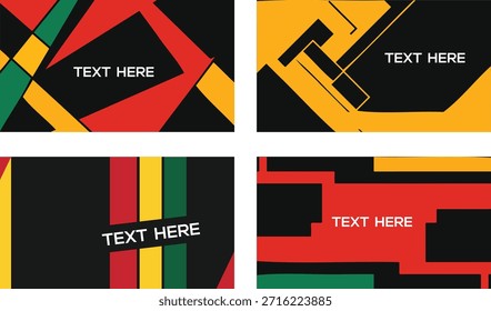 Conjunto de 4 Anuncios Abstractas geométricos, carteles o publicaciones en redes sociales con Colores panafricanos para el Mes de la Historia Negra, Historia Afroamericana.