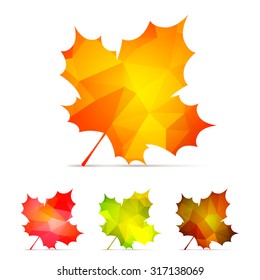 Set of 4 geometric autumn leaves on white background
