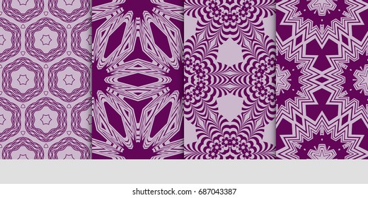 set of 4 geometric floral seamless pattern. Vector illustration. for printing on fabric, paper for scrapbooking, wallpaper, cover, page book. purple color