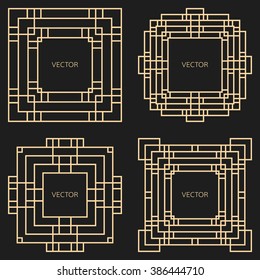 Set of 4 geometric frames in Art Deco style. Square vector elements for design.