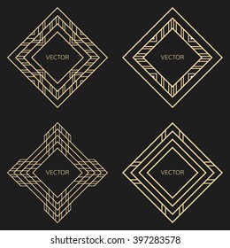 Set of 4 geometric frames in Art Deco style. Square vector abstract elements for design.