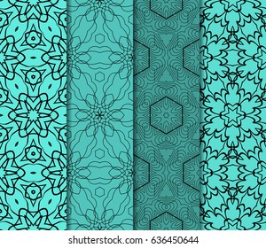 set of 4 geometric Ornamental flower lace pattern. Endless Texture. vector illustration.