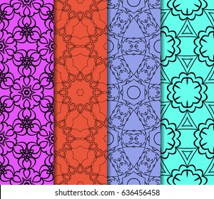 set of 4 geometric Ornamental flower lace pattern. Endless Texture. vector illustration.