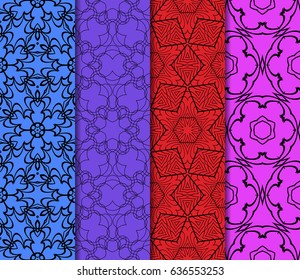 set of 4 geometric Ornamental flower lace pattern. Endless Texture. vector illustration.