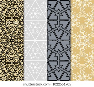 set of 4 geometric pattern, floral lace geometric ornament. Ethnic ornament. Vector illustration. For greeting cards, invitations, cover book, fabric, scrapbooks.