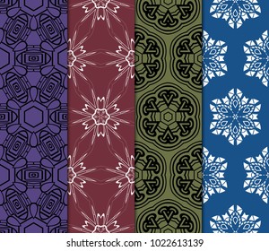 set of 4 geometric pattern, floral lace geometric ornament. Ethnic ornament. Vector illustration. For greeting cards, invitations, cover book, fabric, scrapbooks.