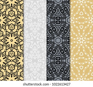 set of 4 geometric pattern, floral lace geometric ornament. Ethnic ornament. Vector illustration. For greeting cards, invitations, cover book, fabric, scrapbooks.