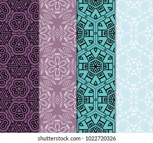 set of 4 geometric pattern, floral lace geometric ornament. Ethnic ornament. Vector illustration. For greeting cards, invitations, cover book, fabric, scrapbooks.