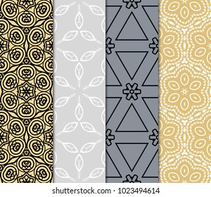 set of 4 geometric pattern, floral lace geometric ornament. Ethnic ornament. Vector illustration. For greeting cards, invitations, cover book, fabric, scrapbooks.