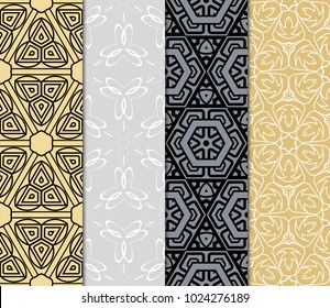 set of 4 geometric pattern, floral lace geometric ornament. Ethnic ornament. Vector illustration. For greeting cards, invitations, cover book, fabric, scrapbooks.