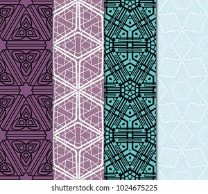 set of 4 geometric pattern, floral lace geometric ornament. Ethnic ornament. Vector illustration. For greeting cards, invitations, cover book, fabric, scrapbooks.
