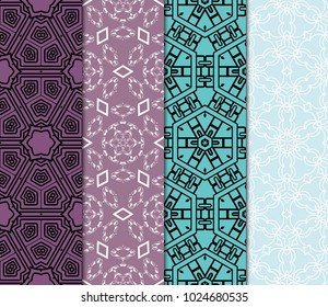 set of 4 geometric pattern, floral lace geometric ornament. Ethnic ornament. Vector illustration. For greeting cards, invitations, cover book, fabric, scrapbooks.