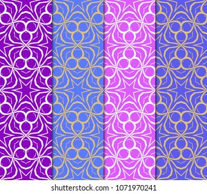set of 4 geometric pattern, floral lace geometric ornament. Ethnic beautiful ornament. Vector illustration. For greeting cards, invitations, cover book, fabric, scrapbooks.
