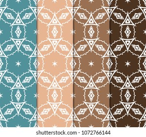 set of 4 geometric pattern, floral lace geometric ornament. Ethnic beautiful ornament. Vector illustration. For greeting cards, invitations, cover book, fabric, scrapbooks.