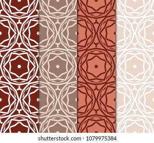 set of 4 geometric pattern, floral lace geometric ornament. Ethnic beautiful ornament. Vector illustration. For greeting cards, invitations, cover book, fabric, scrapbooks.