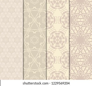 Set Of 4 Geometric Pattern, Floral Lace Geometric Ornament. Ethnic Beautiful Ornament. Vector Illustration. For Greeting Cards, Invitations, Cover Book, Fabric, Scrapbooks