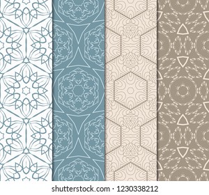 Set Of 4 Geometric Pattern, Floral Lace Geometric Ornament. Ethnic Ornament. Vector Illustration. For Greeting Cards, Invitations, Cover Book, Fabric, Scrapbooks