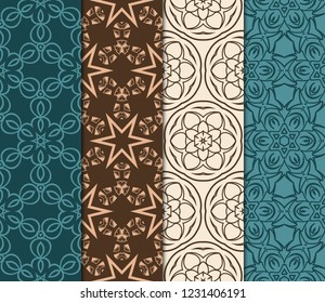Set Of 4 Geometric Pattern, Floral Lace Geometric Ornament. Ethnic Ornament. Vector Illustration. For Greeting Cards, Invitations, Cover Book, Fabric, Scrapbooks