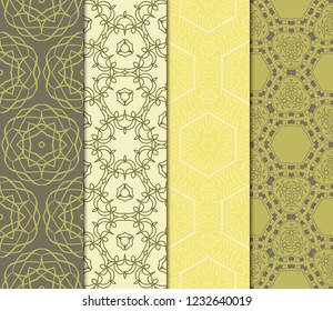 Set Of 4 Geometric Pattern, Floral Lace Geometric Ornament. Ethnic Beautiful Ornament. Vector Illustration. For Greeting Cards, Invitations, Cover Book, Fabric, Scrapbooks