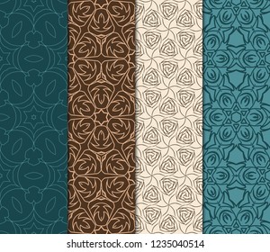 Set Of 4 Geometric Pattern, Floral Lace Geometric Ornament. Ethnic Ornament. Vector Illustration. For Greeting Cards, Invitations, Cover Book, Fabric, Scrapbooks