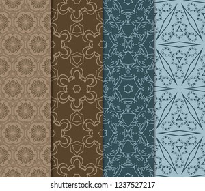 Set Of 4 Geometric Pattern, Floral Lace Geometric Ornament. Ethnic Ornament. Vector Illustration. For Greeting Cards, Invitations, Cover Book, Fabric, Scrapbooks