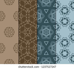 Set Of 4 Geometric Pattern, Floral Lace Geometric Ornament. Ethnic Ornament. Vector Illustration. For Greeting Cards, Invitations, Cover Book, Fabric, Scrapbooks