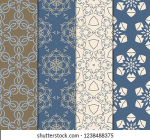 Set Of 4 Geometric Pattern, Floral Lace Geometric Ornament. Ethnic Ornament. Vector Illustration. For Greeting Cards, Invitations, Cover Book, Fabric, Scrapbooks