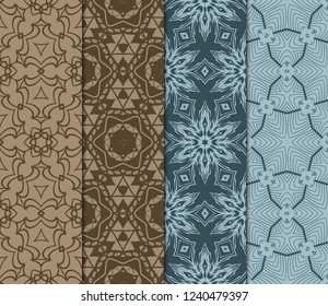 Set Of 4 Geometric Pattern, Floral Lace Geometric Ornament. Ethnic Beautiful Ornament. Vector Illustration. For Greeting Cards, Invitations, Cover Book, Fabric, Scrapbooks