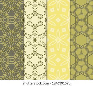 Set Of 4 Geometric Pattern, Floral Lace Geometric Ornament. Ethnic Beautiful Ornament. Vector Illustration. For Greeting Cards, Invitations, Cover Book, Fabric, Scrapbooks