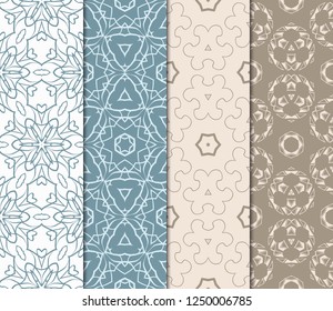 Set Of 4 Geometric Pattern, Floral Lace Geometric Ornament. Ethnic Ornament. Vector Illustration. For Greeting Cards, Invitations, Cover Book, Fabric, Scrapbooks