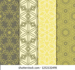 Set Of 4 Geometric Pattern, Floral Lace Geometric Ornament. Ethnic Beautiful Ornament. Vector Illustration. For Greeting Cards, Invitations, Cover Book, Fabric, Scrapbooks