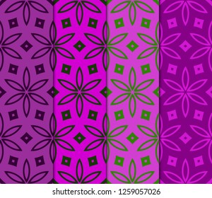 Set Of 4 Geometric Pattern, Floral Lace Geometric Ornament. Ethnic Beautiful Ornament. Vector Illustration. For Greeting Cards, Invitations, Cover Book, Fabric, Scrapbooks.