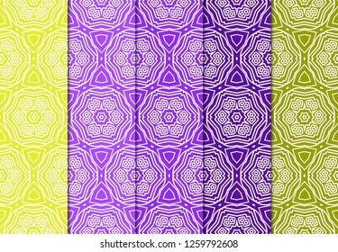 Set Of 4 Geometric Pattern, Floral Lace Geometric Ornament. Ethnic Ornament. Vector Illustration. For Greeting Cards, Invitations, Cover Book, Fabric, Scrapbooks.